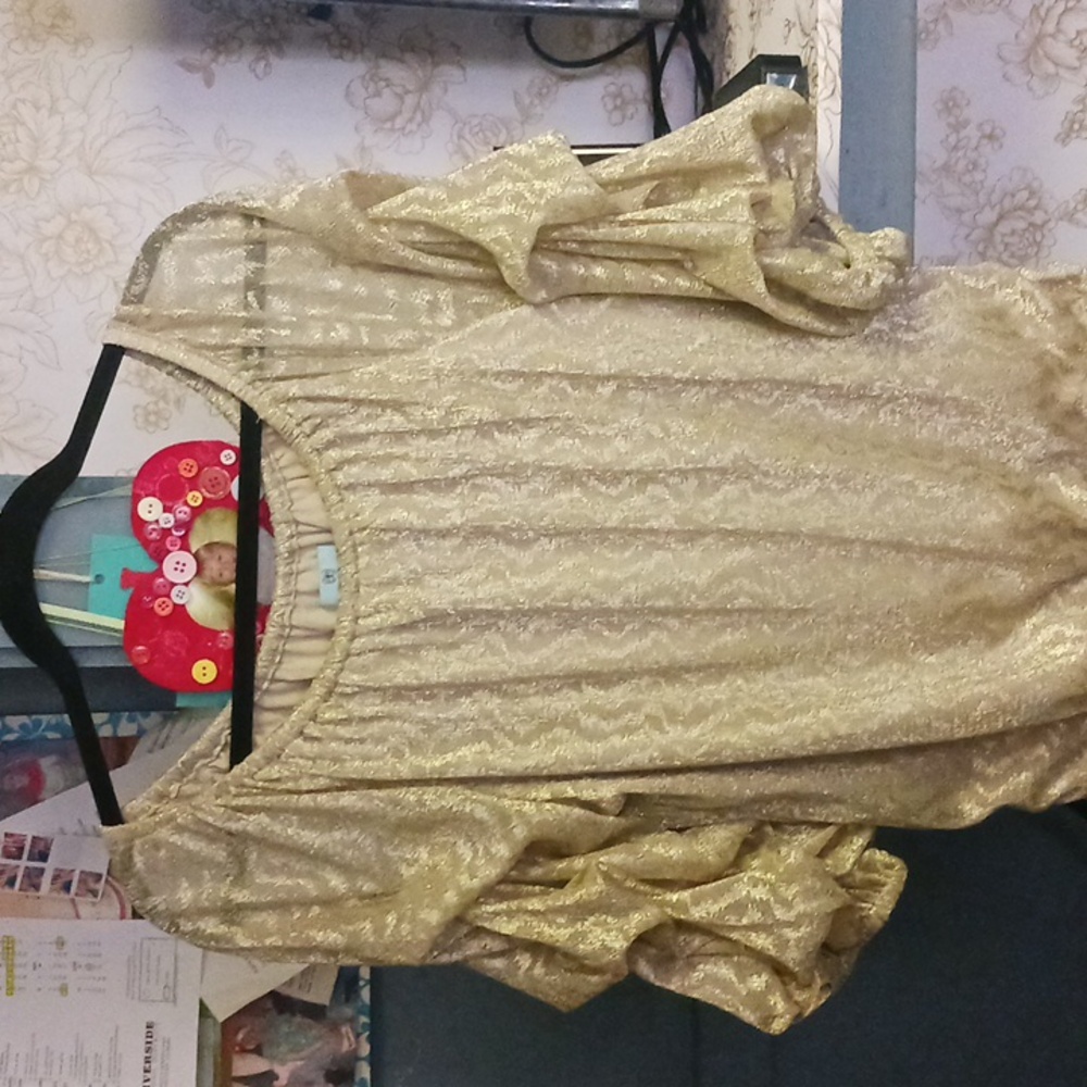 CeCe Gold Ruffle Sleeve Blouse